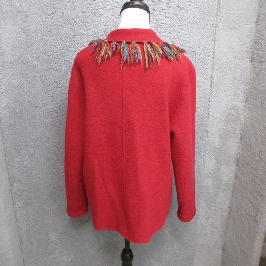 Ruby Rd. Sweater Womens Medium Red Wool Fringe Tr… - image 2