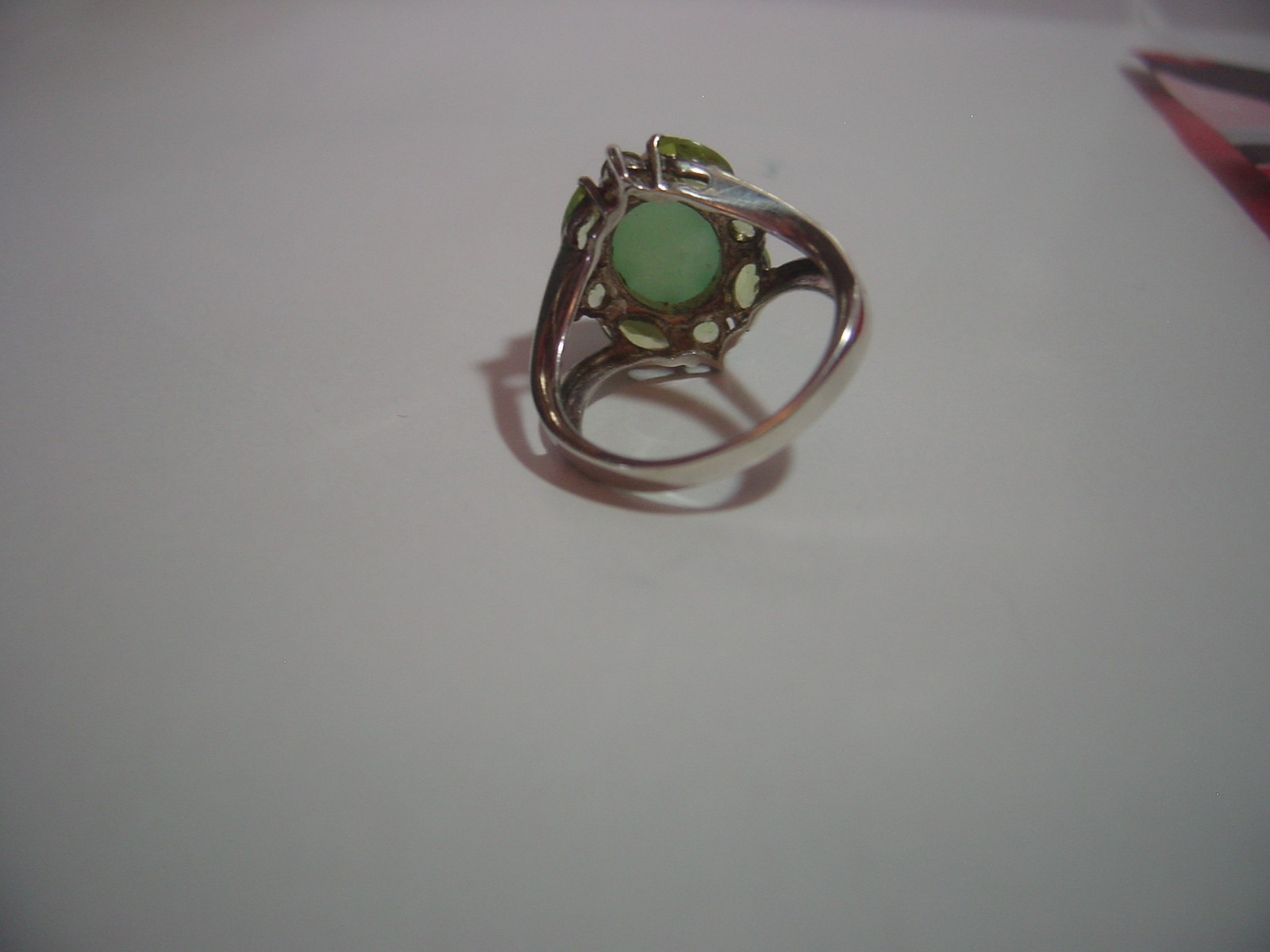 wonderful Solid Silver Ring-superb green jade & h… - image 10