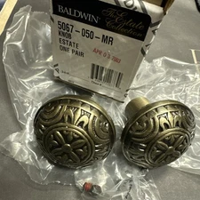 Baldwin Estate 5067 Pair Brass Knob in 050 Satin Brass & Black 5067-050-MR - New