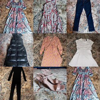 Women’s Clothing Bundle Job Lot 8 Items Dresses Jeans Coat Jumpsuit Heels