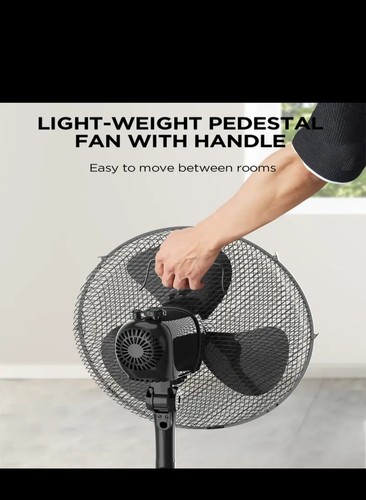 Piedistallo Ventilatore 16" Alte Prestazioni 3 Velocità Oscillante Nero Con Telecomando - Foto 6 di 10