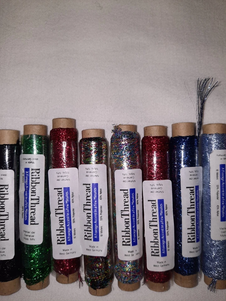 VTG West Germany Metallic Ribbon Thread ~ Mixed Colors  ~20 spools ~ 10 meters - Image 3 of 4