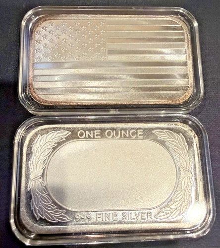1 oz SilverTowne American Flag Silver Bar .999 Fine Silver Cased