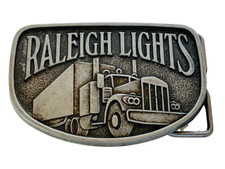 Vintage Belt Buckle Brass Bronze Raleigh Lights Semi Truck Big Rig tractor trail