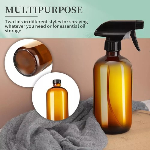 16Oz Amber Glass Spray Bottles,2 Pack Glass Spray Bottles Refillable Empty Bottl - Picture 2 of 9