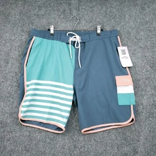 NEW Reel Life Trunk Shorts Mens 2XL Blue Stripe Raised On The Water Boardshorts