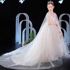 Kids Girl Ball Gown Long Tailed dress Mesh Princess Show Party Frock 35071
