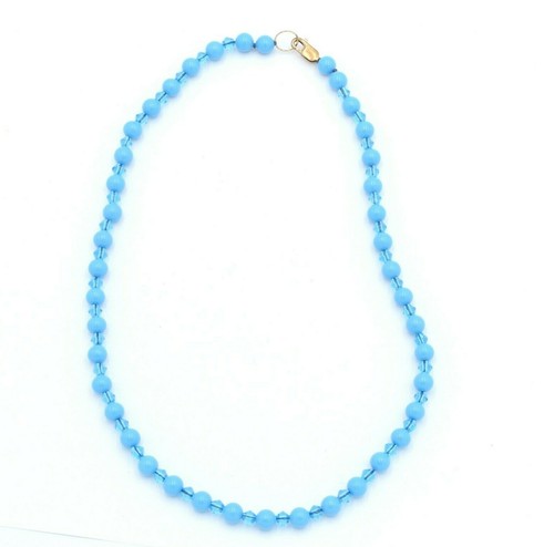 Vintage Blue Turquoise & Crystal Beaded Necklace 16.5 Inches - Picture 3 of 3