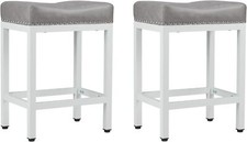Set of 2 Counter Height Bar Stools with 24-inch Saddle Seats and PU Leather