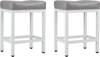 Set of 2 Counter Height Bar Stools with 24-inch Saddle Seats and PU Leather