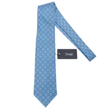 Drake's NWT Neck Tie in Light Blue with White/Orange Geometric Pattern 100% Silk