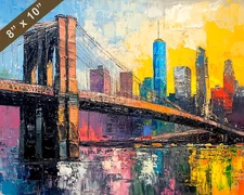 Brooklyn Bridge with city view oil painting 8x10 Print