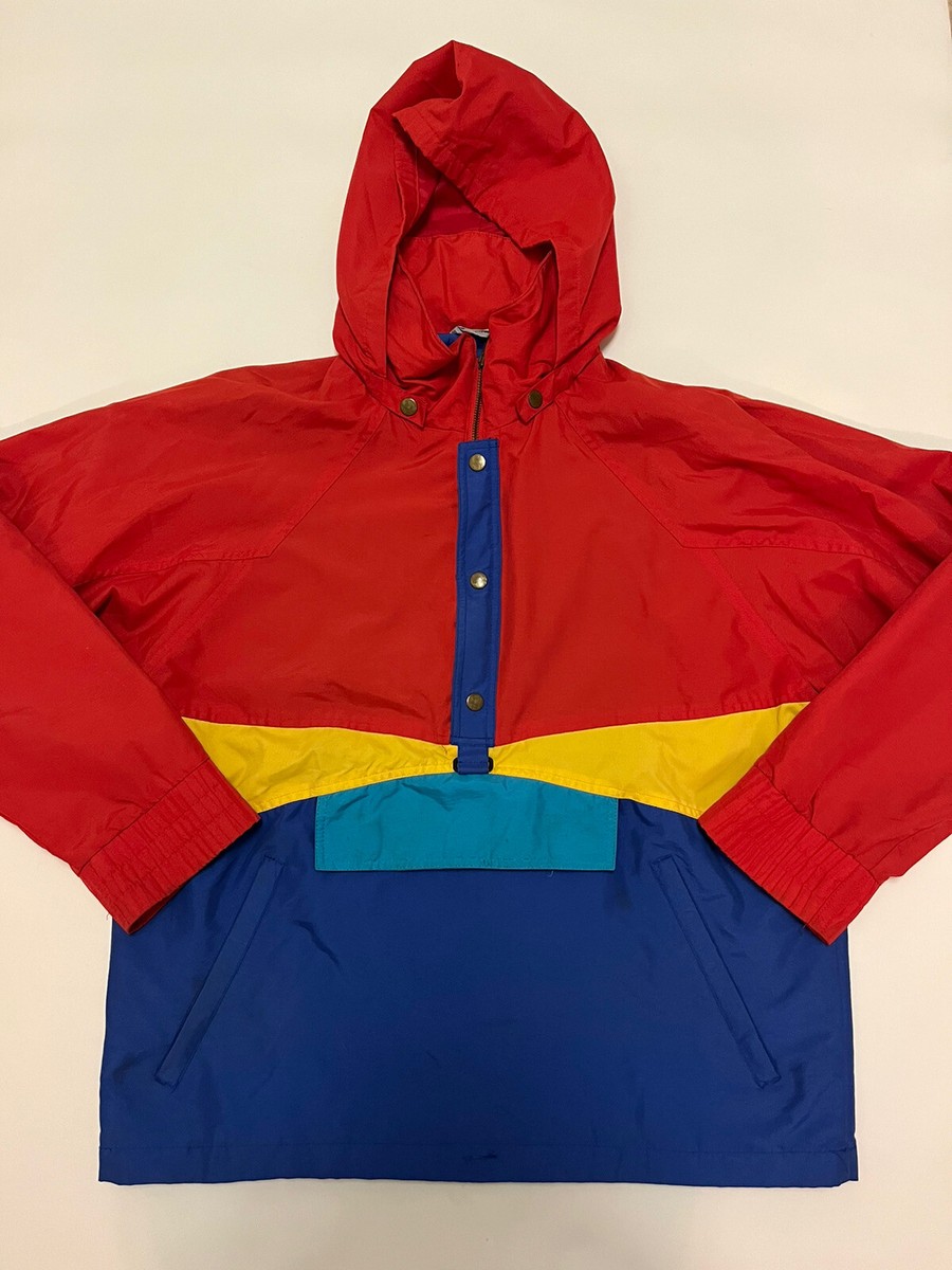 【oan】Hood snap Windbreaker Vintage 80's PROFILE ColorBlock 1/4 Zip/Snap Pullover