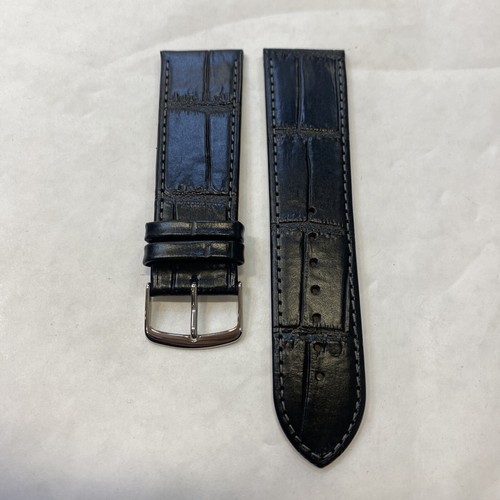 24mm schwarz Echt Leder Leder Uhrenarmband Neu FF-0B2