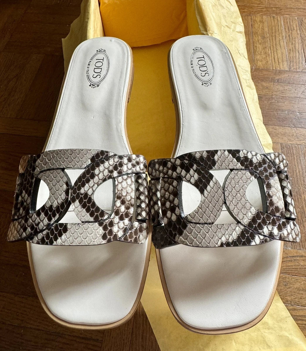 Sandales Tod's Python Taille 38 - Cuir Beige, Plat, Neuf Avec Petits Défauts
