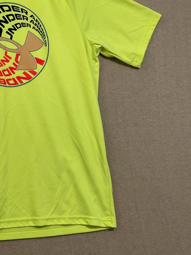 Under Armour Shirt Boy's Large Bright Yellow Heat Gear Graphic Short Sleeves - Picture 4 of 12