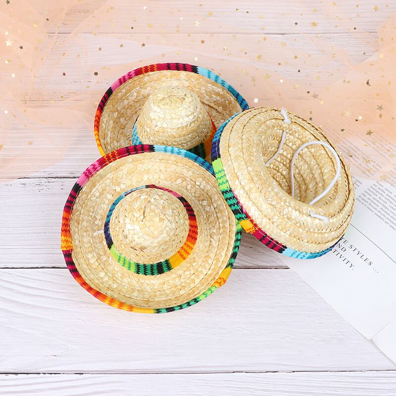 Mini Pet Dogs Straw Hat Sombrero Cat Sun Hat Beach Party Straw Hats
