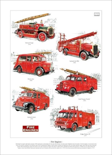 FIRE ENGINES Fine Art Print - A3 size - Dennis Leyland Ford & Dodge Perkins V8 - 第 1/1 張圖片