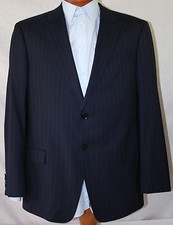 New Armani Collezioni 'E Line' Blue Wool Striped 2-BT Suit 44R/W36 Eu 54R