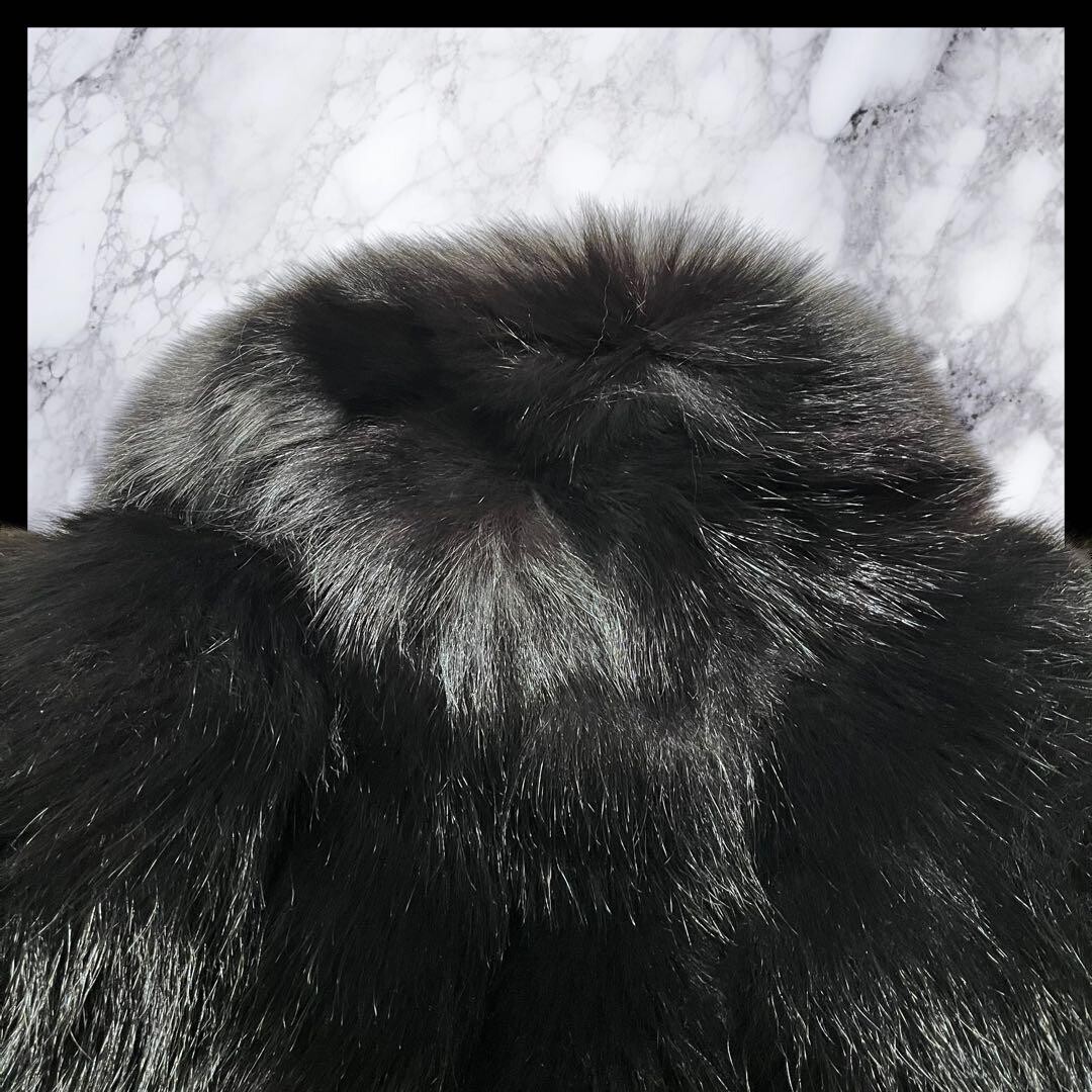 Belle Vison Saga Fox Fur Half Coat Mid Length Size-XL Black