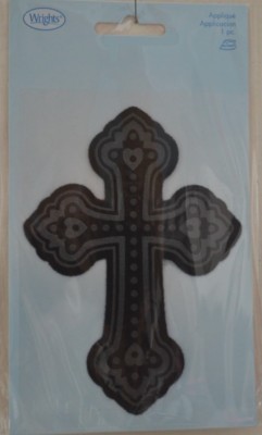 Applique- Iron On - Gothic Black and Grey Cross - 3 5/8'' w x 5'' h - Felted