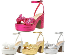 Women Ankle Strap Open Toe Platform Chunky Block Heel Sandals Bow Dress Shoes