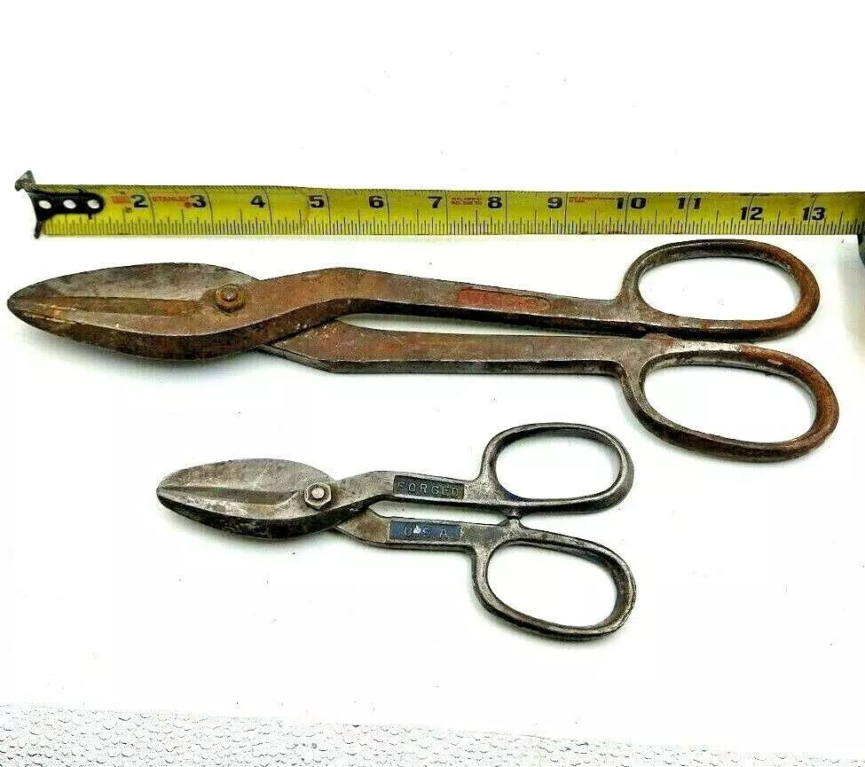 TIN SNIPS PAIR OF VINTAGE METAL SHEARS #9 WISS LARGE & SMALL