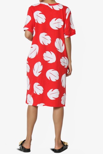TheMogan Women's Tropical Leaves Print Short Sleeve T-Shirt Dress Loose Oversize - Picture 9 of 21
