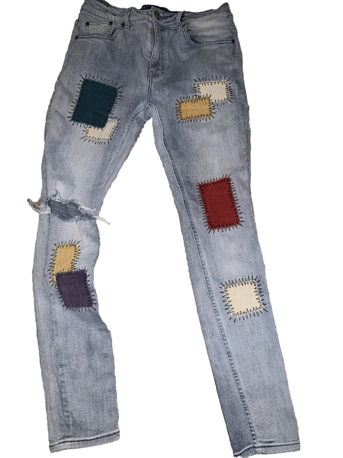 RARE Serenede Men’s Light Denim Distressed Patch Patc… Gem