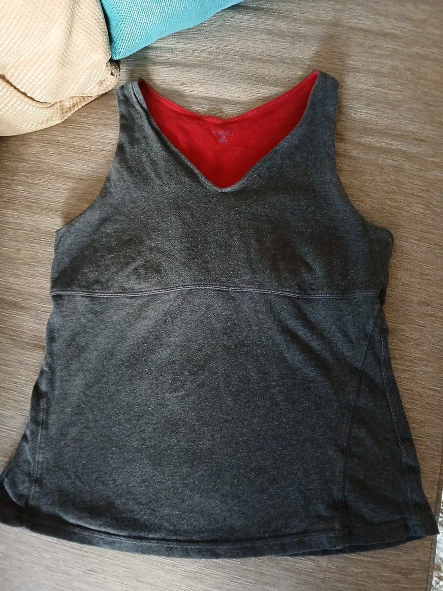 Gap Body Womens Sport Tank Top Size Lg Ebony Gray  Built In Bra Qualy Jim Blouse