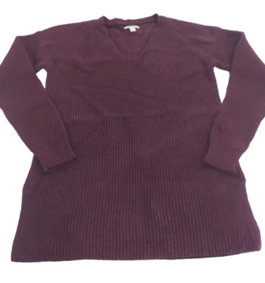 GOODTHREADS DAMEN BAUMWOLLE V-AUSSCHNITT IN WEINROT MELIERT - SMALL. Regal weiß