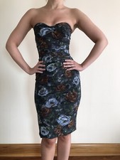 DOLCE & GABBANA Silk Ruched Bandeau Floral Rose Print Cocktail Dress SZ 38 XS