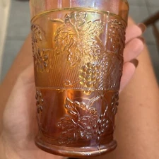 Antique DUGANCarnival Glass MARIGOLD Grape Leaf Floral Tumbler. 