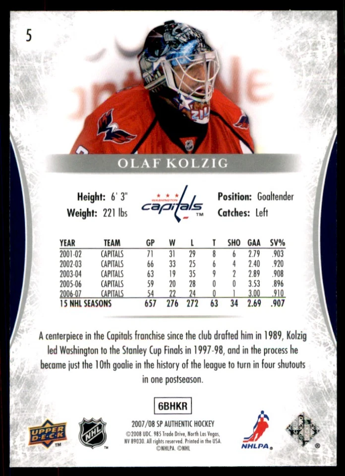 2007-08 SP Authentic Olaf Kolzig #5 - Image 2 of 2