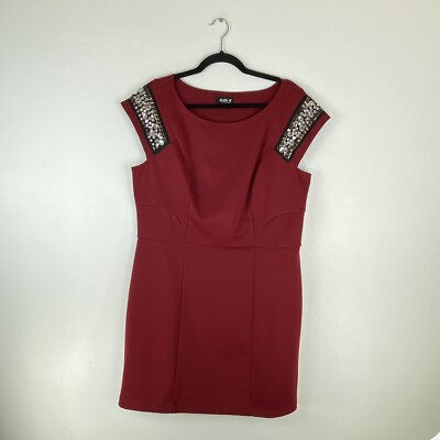 Allen B Schwartz X Large Dress Burgundy Red Gemstone Jewel Shoulder Party Sheath