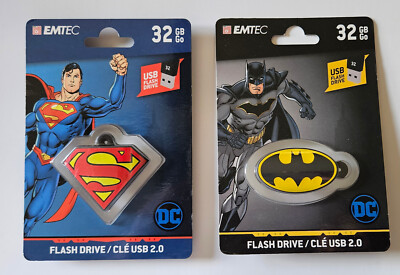 NEW DC Comics Superman & Batman 32GB USB Flash Drive/Keychain Emtec LOT OF 2