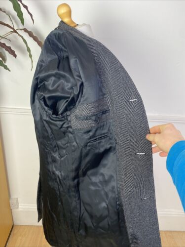 BARBOUR Tweed Herringbone Covert Charcoal ‘Edward’ Overcoat Jacket Coat (42) - Picture 14 of 17