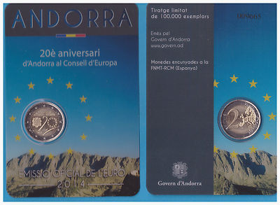 2 € Euro 2014-20 Years in the Council of Europe COINCARD ANDORRA