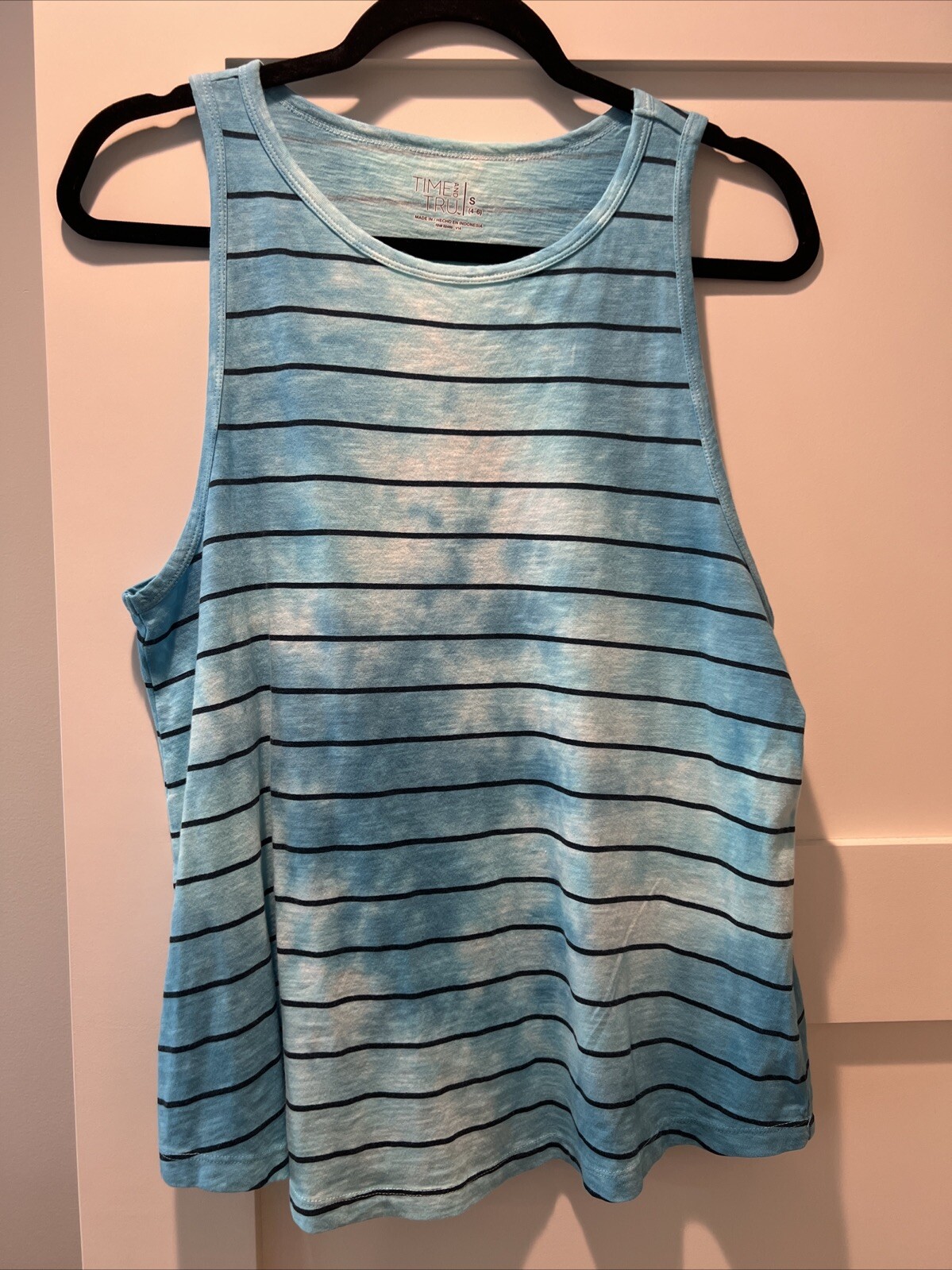 Time And Tru Women’s Striped Tie Dye Cotton Tank Top Blue S 4-6