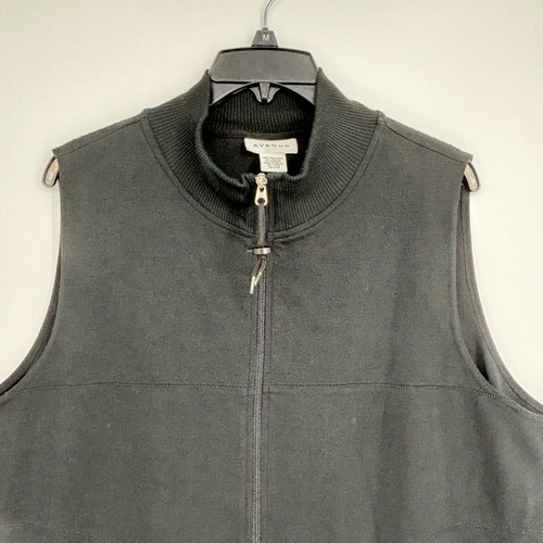 Avenue Womens Size 18 20 Zip Front Vest Sleeveless Jacket Black Fleece Rib Trim - Picture 2 of 7