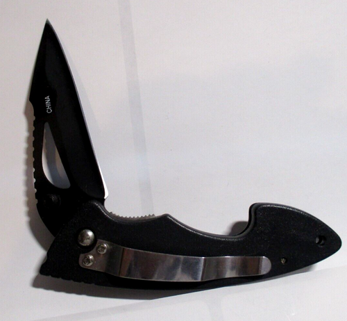 NEW - Clip Point Blade - Black Pocket Folding Pocket Knife - Stainless Steel - Picture 2 of 3