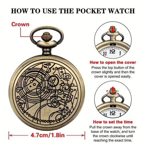 DR. WHO Pocket Watch And Chain Golden Colour Time Lord TARDIS Dalek - Picture 2 of 3