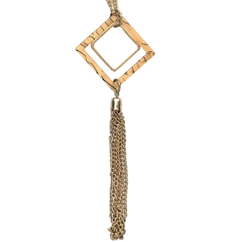 Tassel Fringe Long Necklace Faux Tortoise Shell Flapper Boho Indie Festival