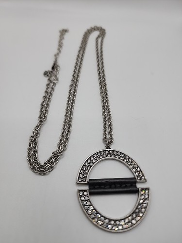 Ciondolo vintage Premier Designs 36" + 2" tono argento strass tondi anni 90 - Foto 2 di 18
