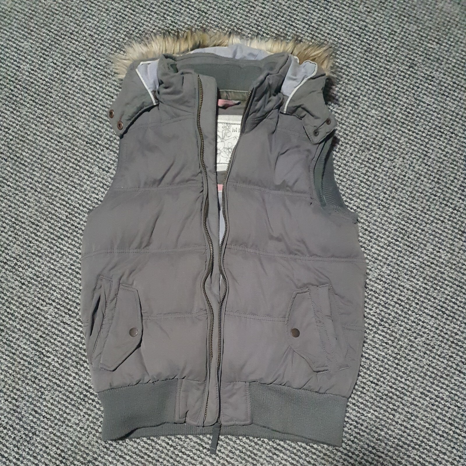 Fat Face Quilted Puffer Grey Bodywarmer Gilet Hooded … Gem
