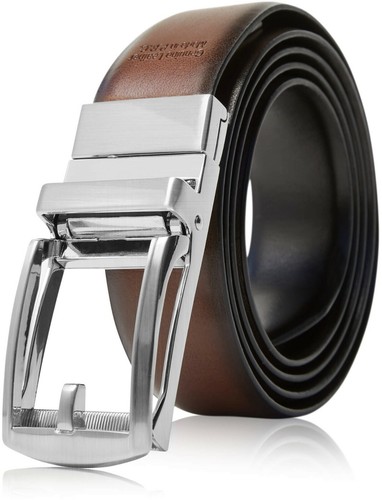 Real Leather Belt Mens Reversible Ratchet Belt With Automatic Adjustable Buckle - Picture 6 of 17