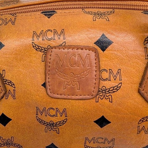 MCM Mini Boston Bag in Visetos Camel All-Over Print Hand Excellent - Picture 10 of 10
