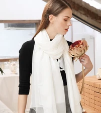 100% Silk Scarf Women neckerchief Shawl Wrap solid color pure white thin MY115-3