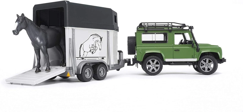 Remolque para caballos Bruder Toys Land Rover Defender camioneta 1 caballo 02592 Foto 3 de 3