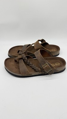 White Mountain Hayleigh Brown Braided Leather Sandals Footbeds Buckle Strap 10M